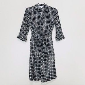 Charter Club Black & White Geometric Print Long Sleeve Button Down Dress